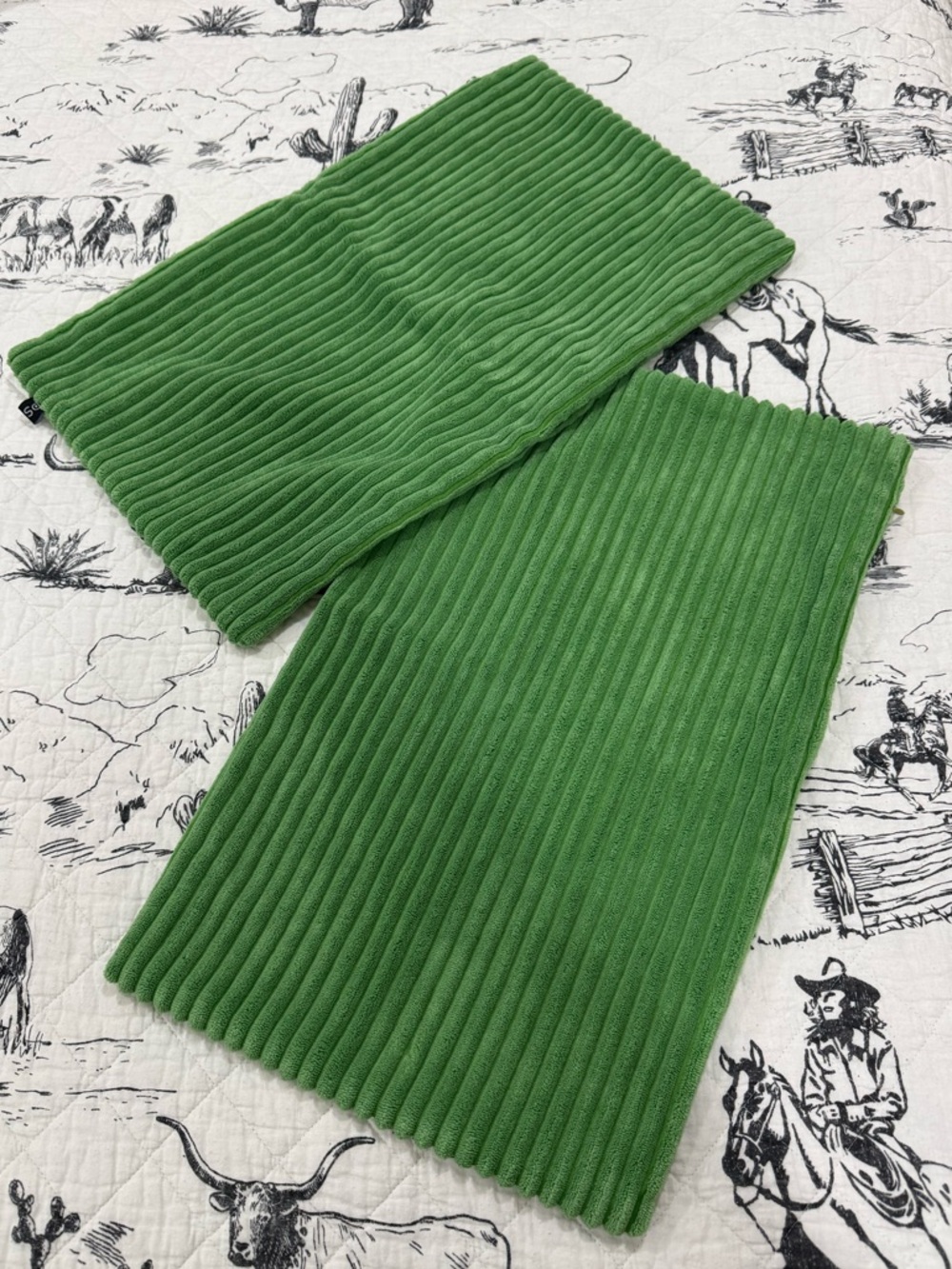 Everly Quinn Set of 2, 12”x20” Kelly Green Velvet Corduroy Throw Pillow Covers - Picture 3 of 9